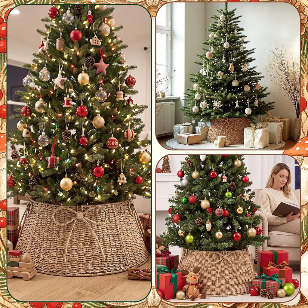 28 Inch Christmas Tree Collar Wicker Tree Skirt Stand Base