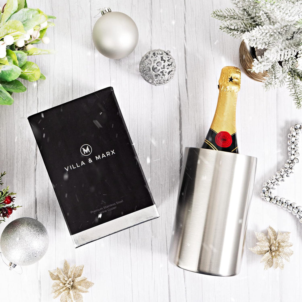 Premium Champagne Bucket - Keeps 750ml Bottles Cold for Hours - Insulated White Wine Bottle Cooler Without Ice