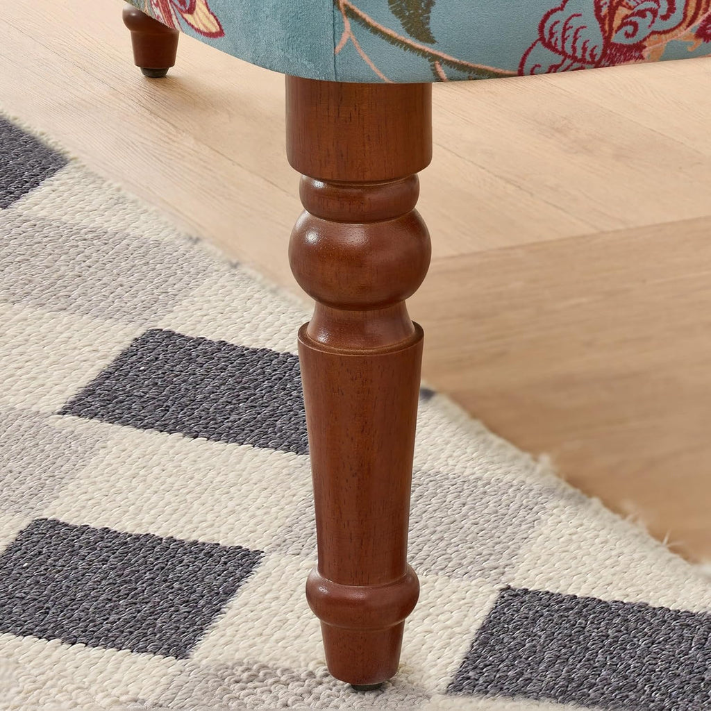 47" Tufted Floral Upholstered Entry Bench, Backless Padded Ottoman Benches with Turned Solid Wood Legs, Modern Indoor