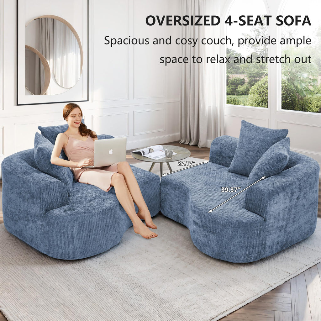 109" Curved Sectional, Modern Chenille Fabric Modular Couch