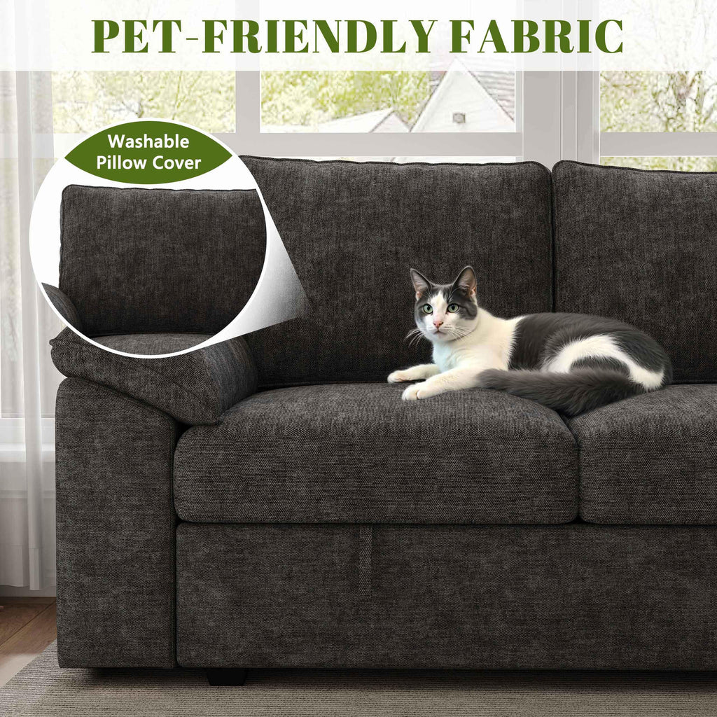 85'' Modular Sectional Sofa with Pull Out Bed, Sleeper Sofa, Dark Gray