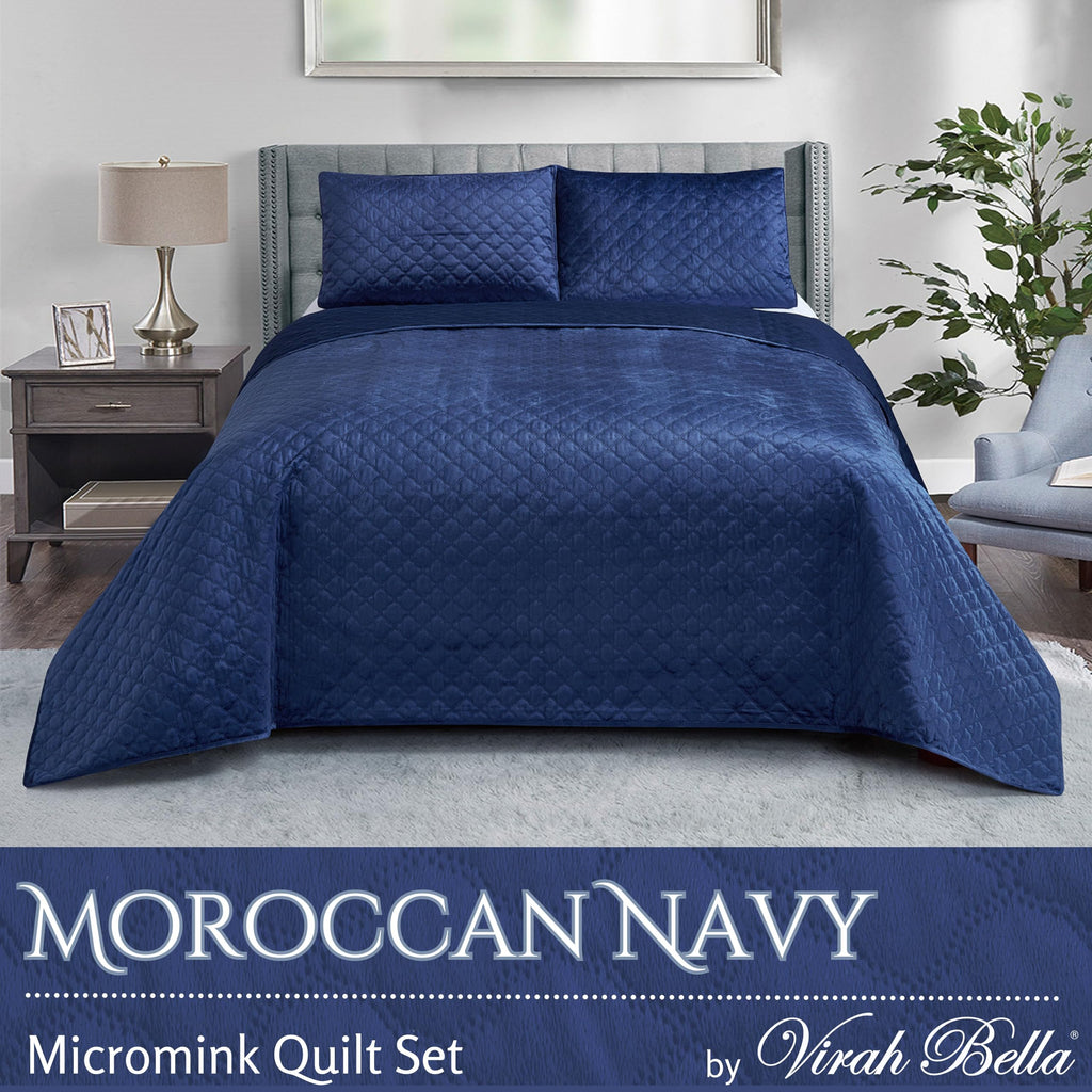 Micromink Quilt Set - Premium Micromink King -Size Quilted Blanket Comforter Bedding Set - Includes 2 Pillow Shams
