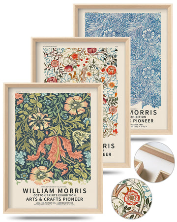 William Morris Wood Framed Wall Art, 12 x 16 Inch, Set of 3