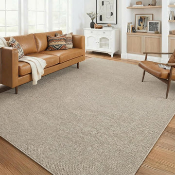 Solid Washable Rugs 8x10 Area Rug Solid Textured Rugs Bedroom, Non-Slip Low Pile Neutral Modern Woven Rug