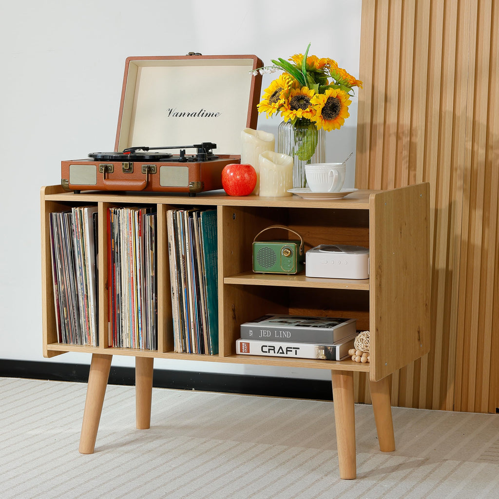 Record Player Stand with Vinyl Storage Holds Up to 300lb, Large Record Player Table Cabinet for Album Storage with