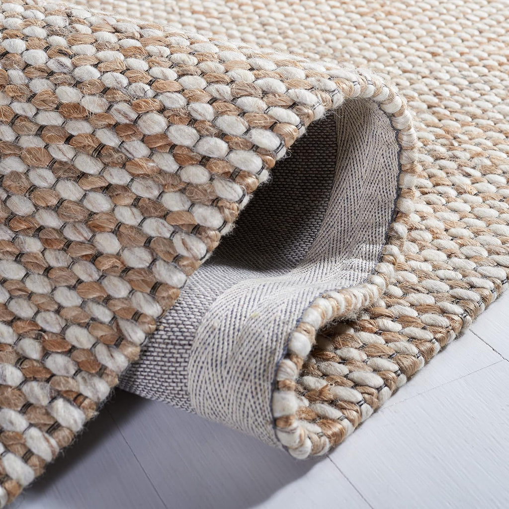 Natural Fiber Collection Area Rug - 4' Square, Natural & Beige, Handmade Farmhouse Jute & Wool, Ideal for High