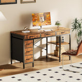 55" Computer Desk with 6 Drawers, Home Office Gaming Desks with Storage Shelves