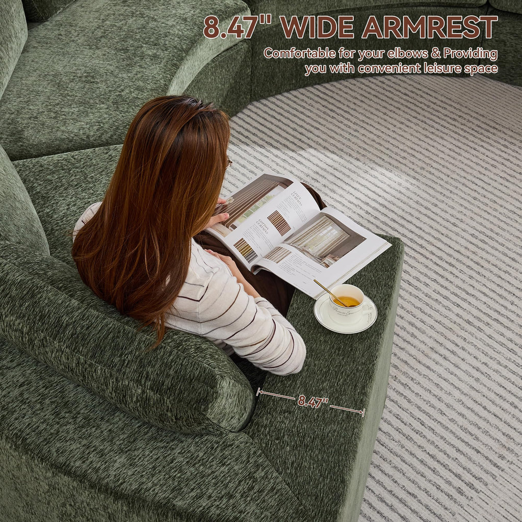 119'' Curved Round Boneless, Oversized Modular Sectional with Deep Seat & Arms, Chenille Memory Foam with Pillows
