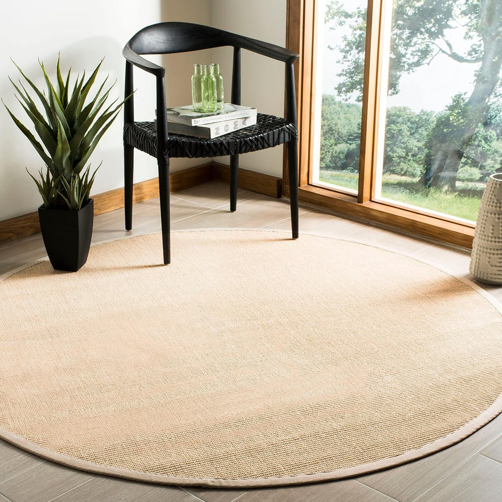 Natural Fiber Collection Area Rug - 6' Square, Sage & Brown, Border Sisal Design, Easy Care, Ideal for High Traffic