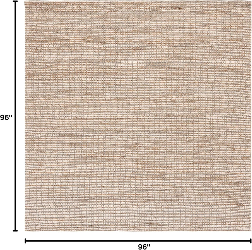 Natural Fiber Collection Area Rug - 8' Square, Natural & Beige, Handmade Farmhouse Jute & Wool, Ideal for High