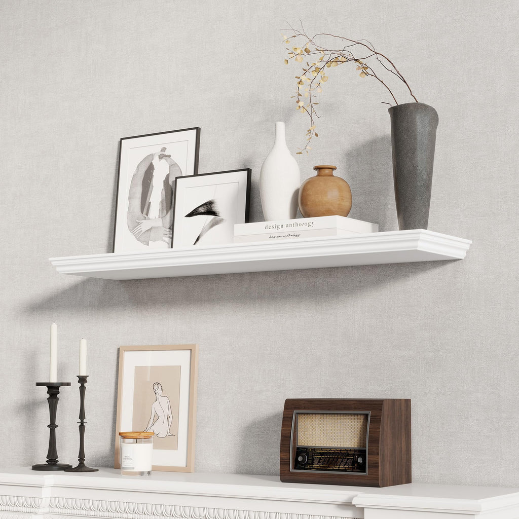 Floating Shelves 40 Inch Long, 9.3 Inch Deep Classic Crown Molding Floating Shelves for Wall, Rustic Wooden Shelves