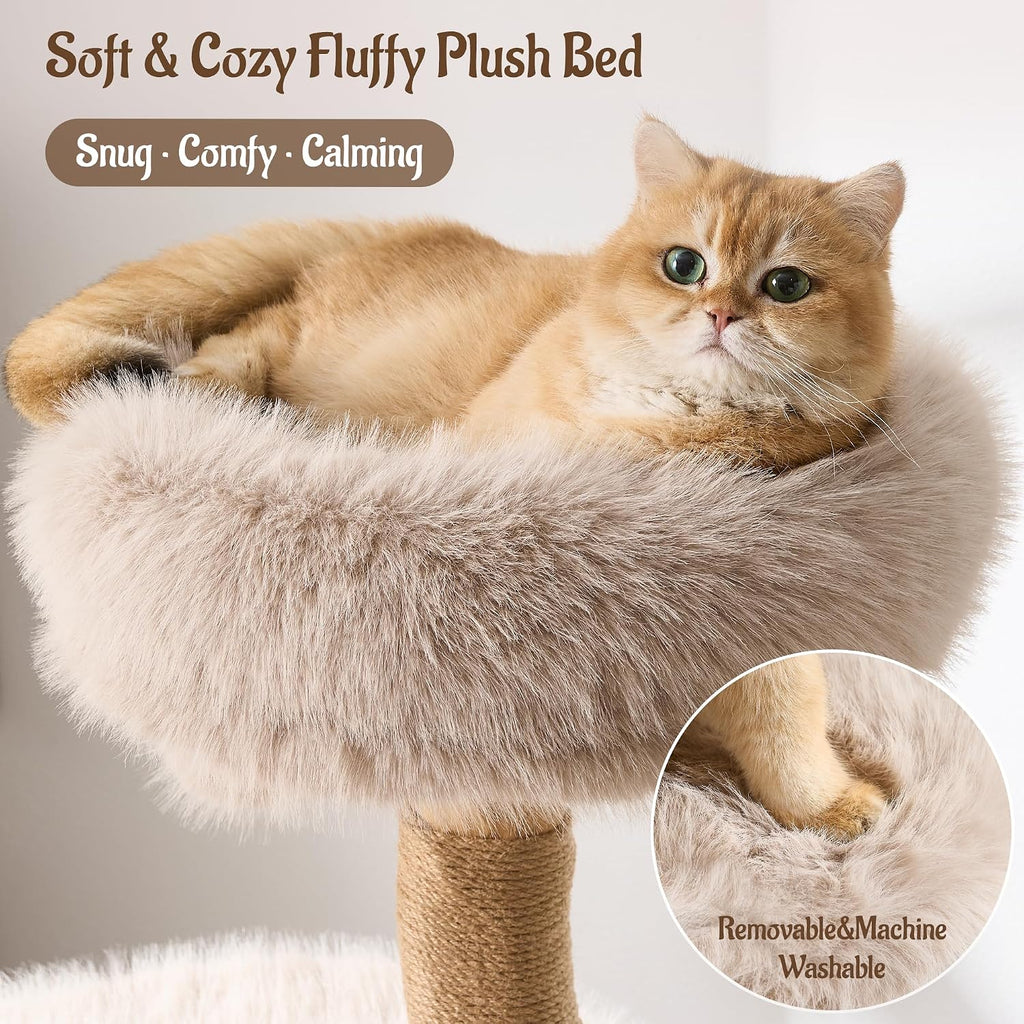 54" Modern Aesthetic Cat Tree Tower for Indoor Cats with Branch-Style Natural Wood Scratching Posts, Luxury Plush
