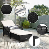 Wicker Chaise Lounge Outdoor, Patio Rattan Reclining Chaise with 6-Gear Adjustable Backrest