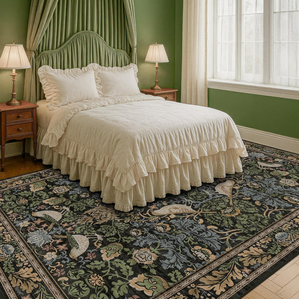 Dark Living Room Rug 8x10 - Large Washable Floral Area Rugs
