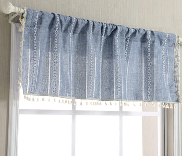 Boho Kitchen Valances for Windows Embroidered French Striped Farmhouse Vintage Chic Textured Tassel Curtain Valances