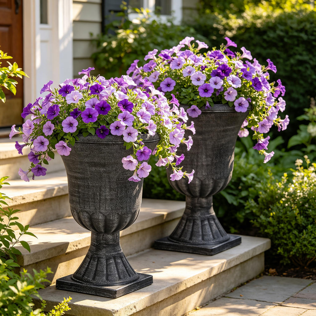 Autodaya 22" Large Pots for Plants Outdoor, Washed Black Planters Set of 2