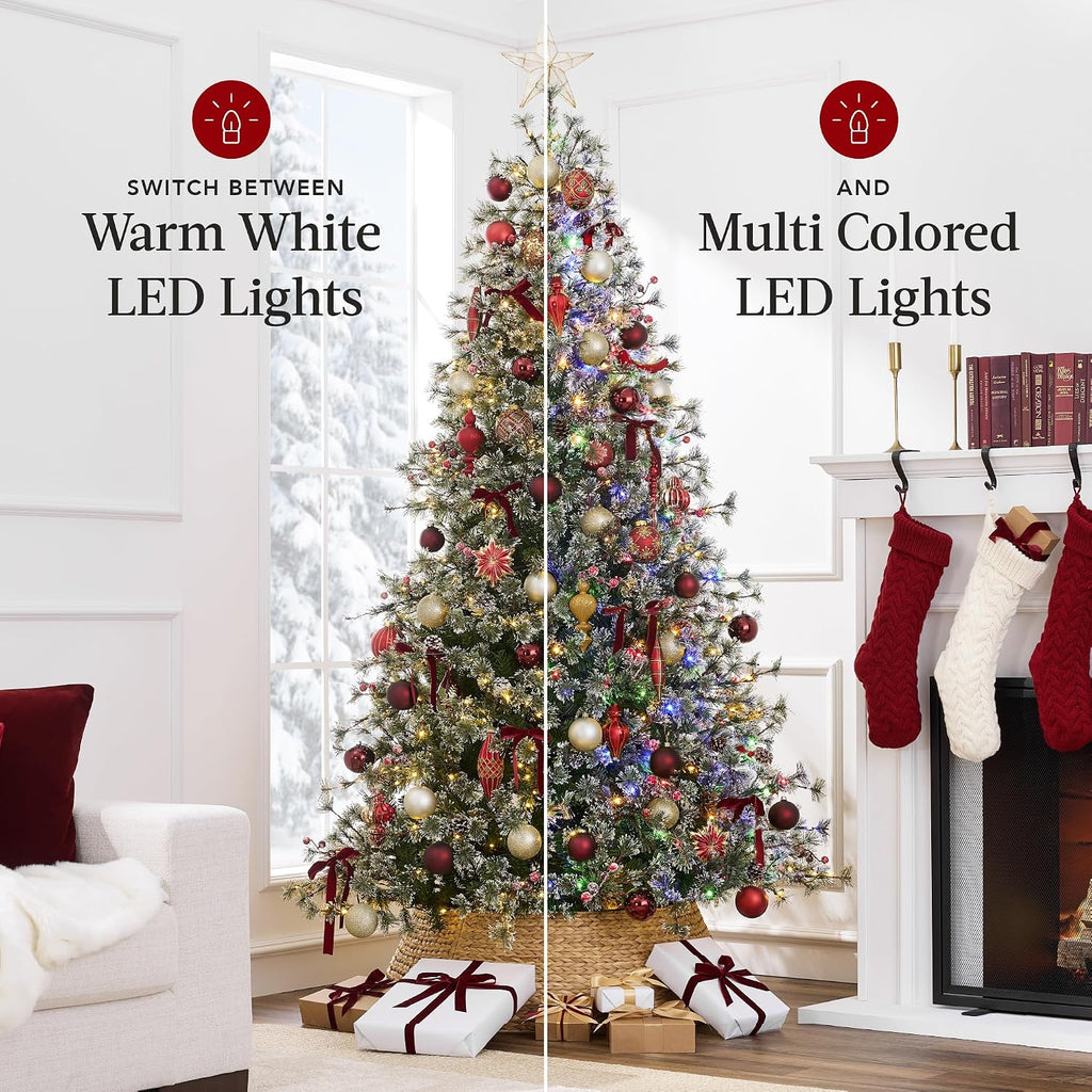 Pre-Lit Cashmere Christmas Tree, Premium Semi-Flocked Artificial Holiday Decor w/Cordless Connection, 2-in-1