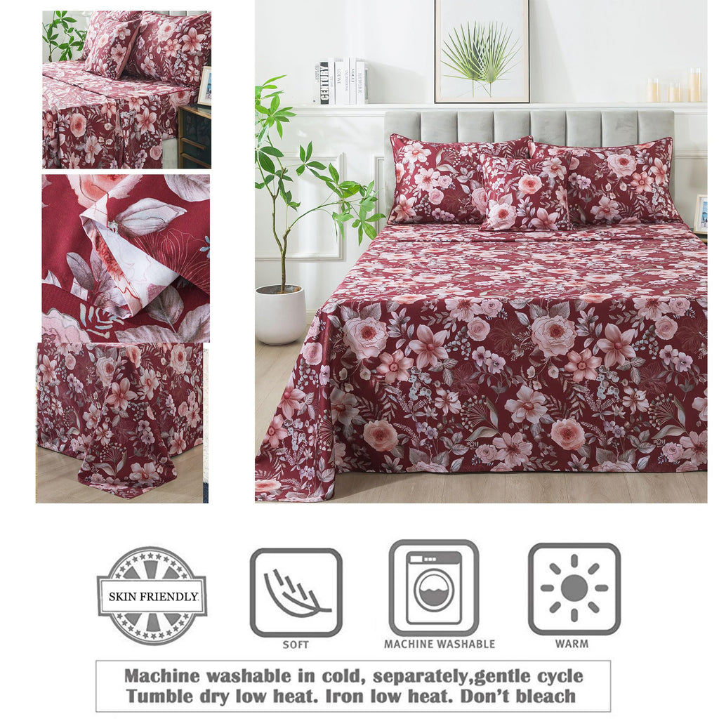 Floral Sheets Set Queen Vintage Red Floral Bedding Shabby Pink Rose Elegant Peony Sheets Farmhouse Bedding 800 Thread