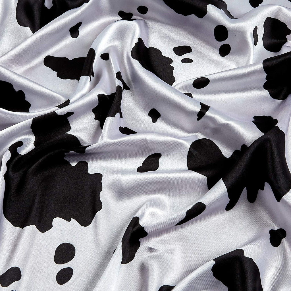 Charmeuse Satin Cow White/Black, Fabric by the Yard