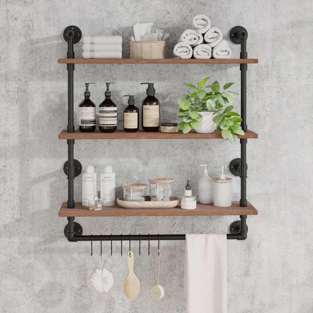 Industrial Pipe Shelving Bathroom Shelves with Towel bar