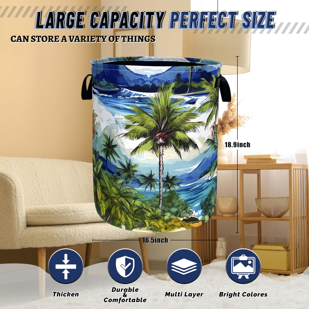 Tropical Palm Tree Laundry Basket Oxford Cloth Foldable Hamper 18.9x16.5 In
