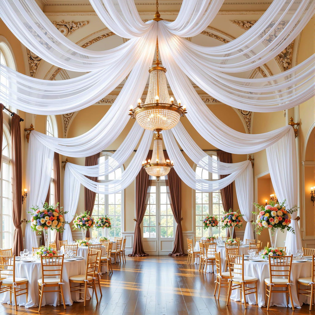 White Wedding Arch Draping Fabric, 2 Packs 29" x 20FT Sheer Fabric Arch Drapery Curtain Backdrop Ceiling Drapes for
