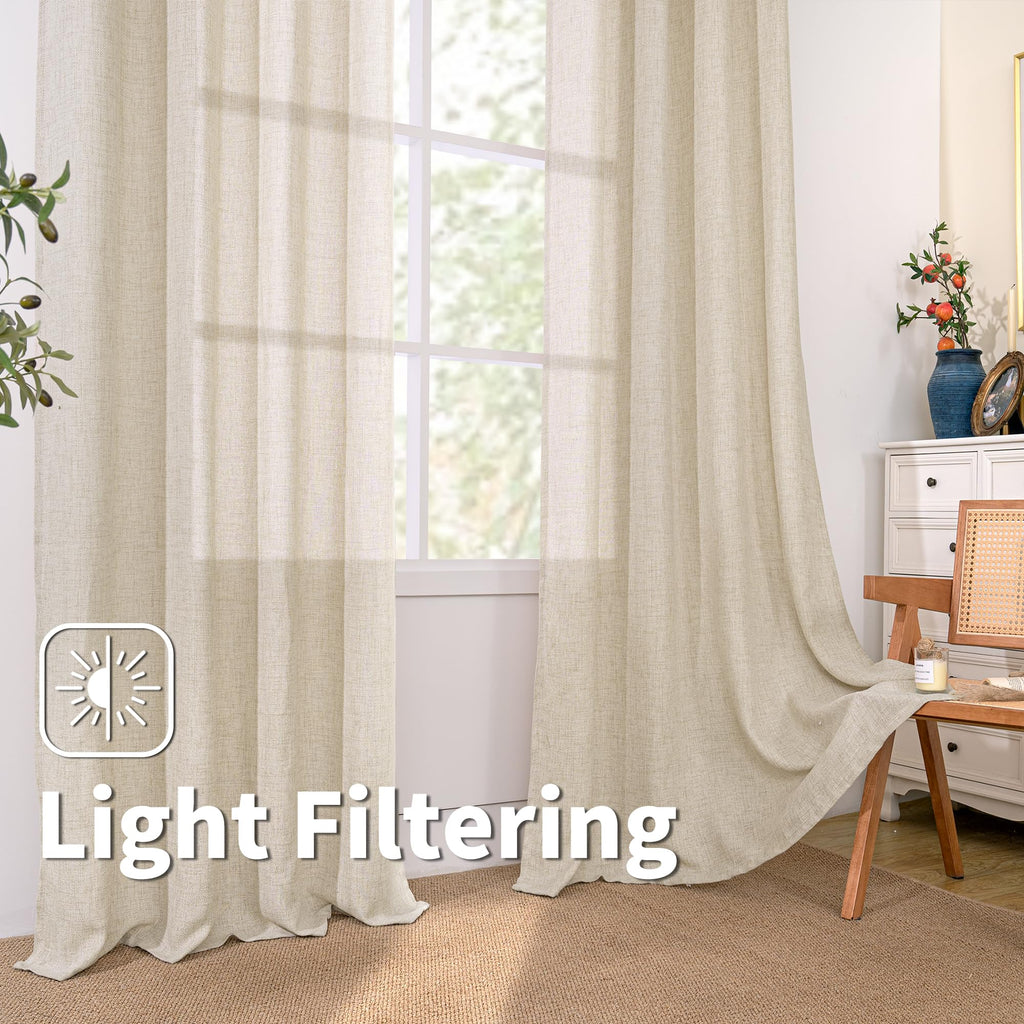 36 Inch Short Curtains for Small Window, 2 Panels, Beige