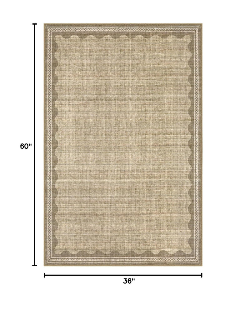 Scalloped 3x5 Rug Washable Non-Slip Low-Pile Indoor Rugs Solid Tan Jute Digital Printing Modern Carpet Bedroom Living