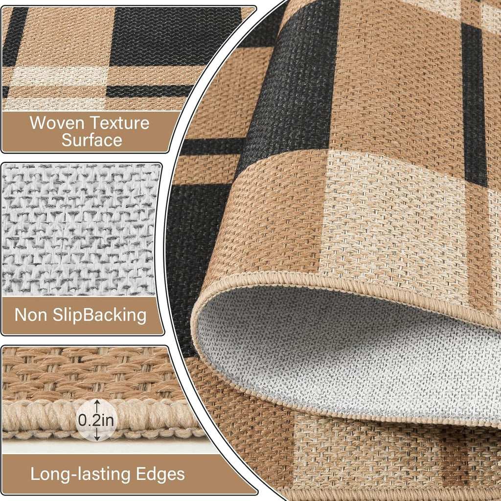 2x8 Checkered Jute Runner Rug Indoor Floor Area Carpet
