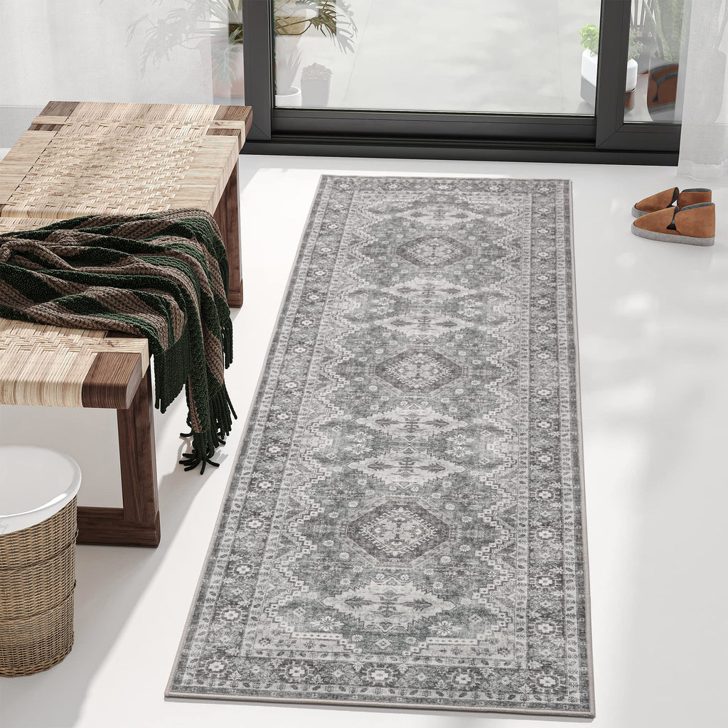2'6"x8 Runner Rug Non Slip, Washable Rug Runners s Grey