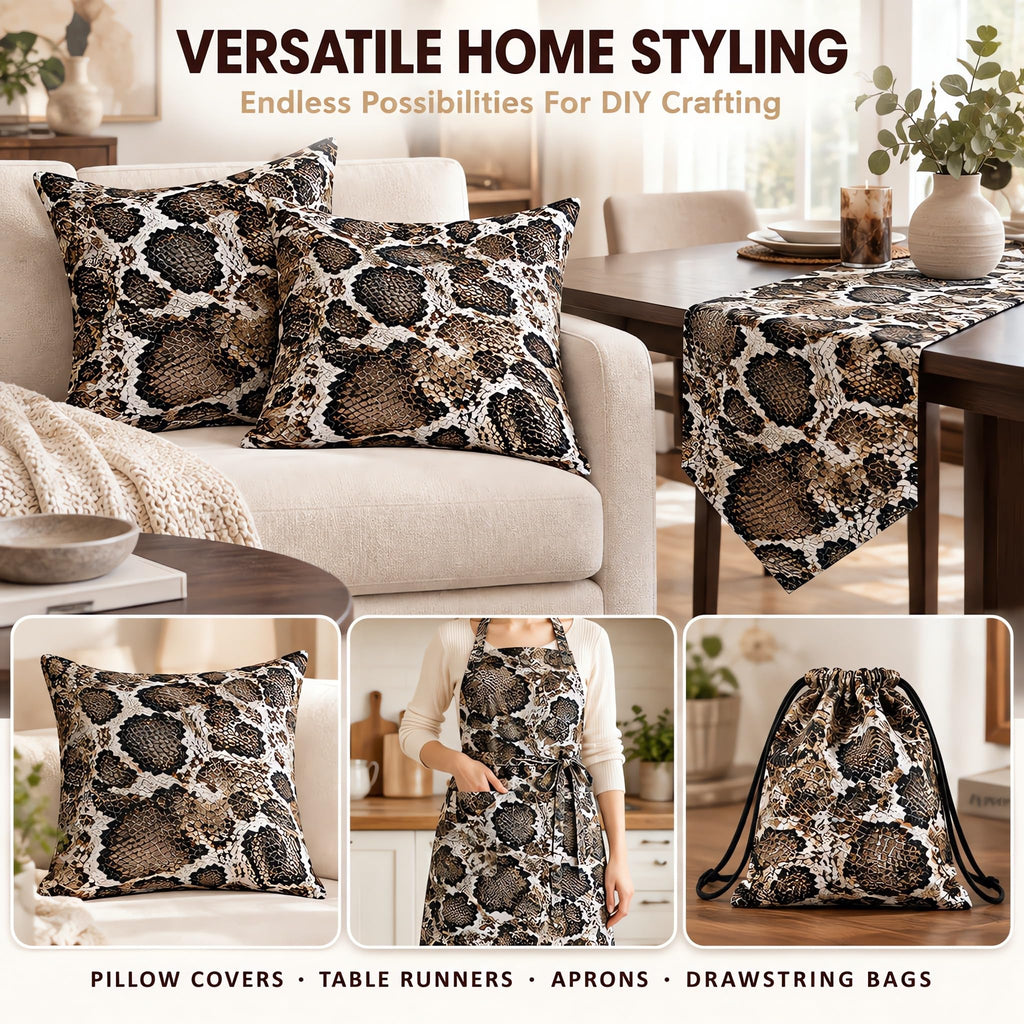 Snake Skin Pattern Outdoor Fabric by The Yard, Brown and Black Wild Animals Fabric by The Yard for Teens Craft