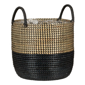 Seagrass 27 Basket Planter with Seagrass Handles, Colour: Nature Black, 27 cm Diameter, 23.5 cm High, 13.1 L Vol.