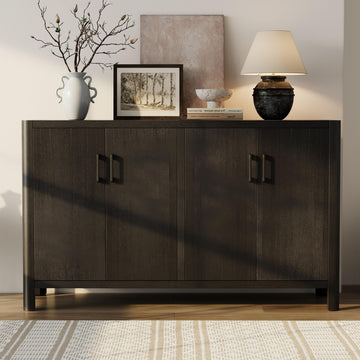 Farmhouse Wood 4-Door Cabinet Sideboard with Smooth Rounded Corners, Rustic Accent Entryway Console Table Living Room