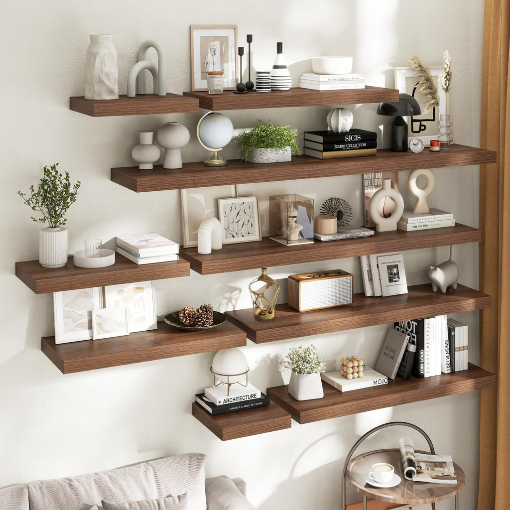 24 Inch Floating Shelves for Wall 2 Pack, 12"D Wood Gra Shelves