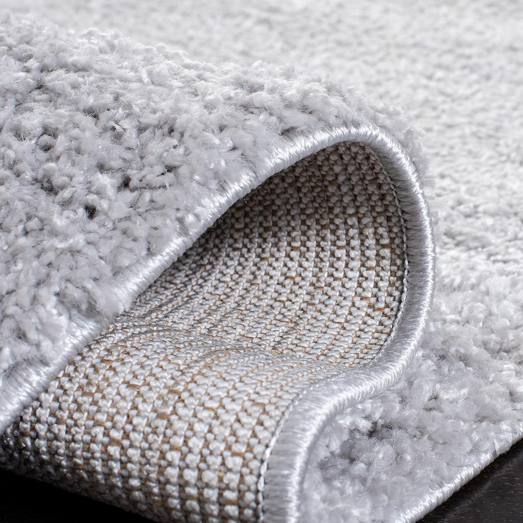 August Shag Collection Area Rug - 6'7" Square, Light Grey, Solid Design, Non-Shedding & Easy Care, 1.25-inch Thick