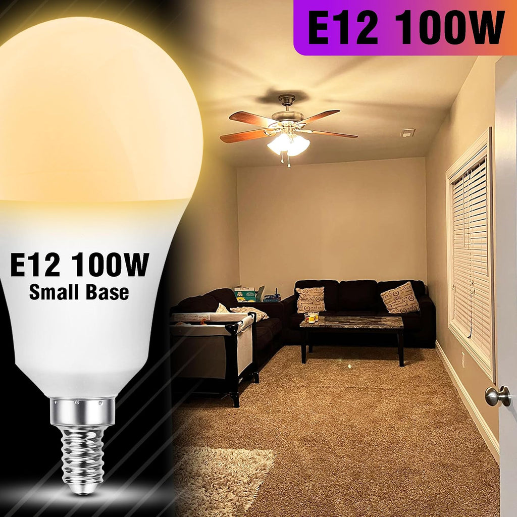 E12 A19 100W Equivalent LED Candelabra Light Bulbs 2700K Warm White, 1000LM