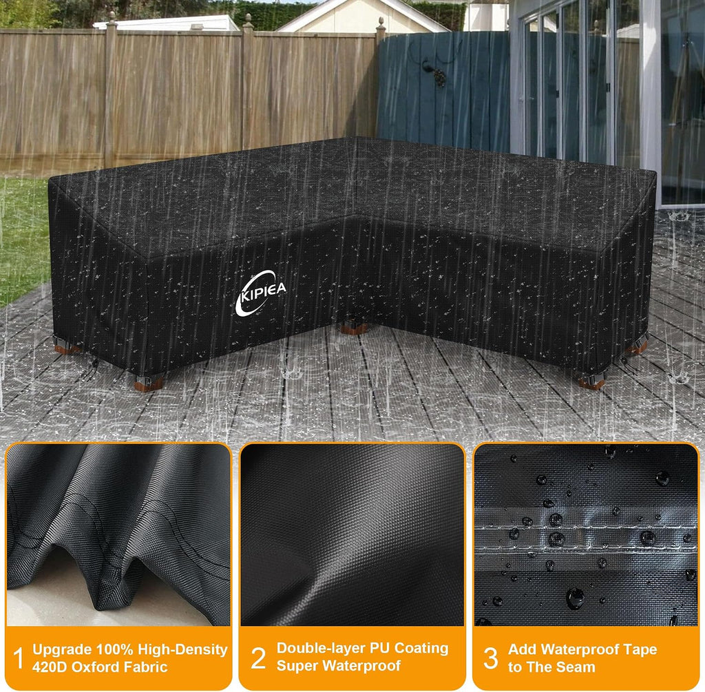 Patio V-Shaped Sectional Sofa Cover, 420D Heavy-Duty Oxford Fabric Outdoor Sectional Cover with 6 Windproof Buckles