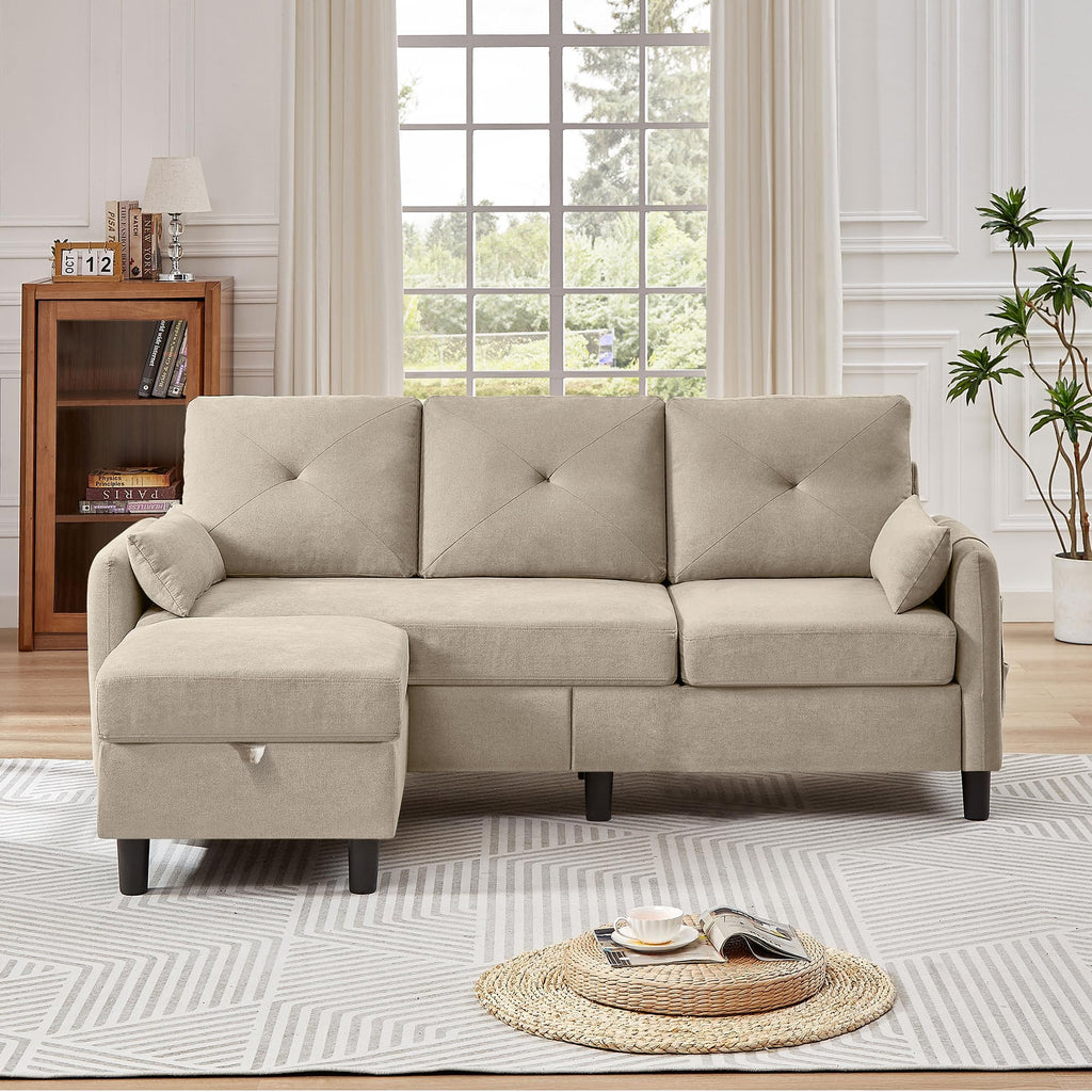 77" Small L Shaped Sectional Sofa Couches, Beige