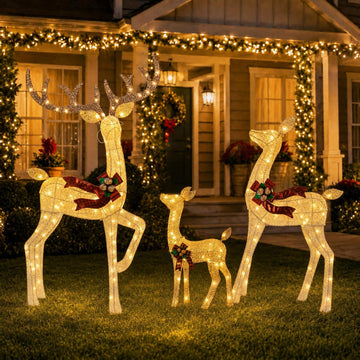 4.83FT 3-Piece Large Lighted Christmas Deer Family Set Gold