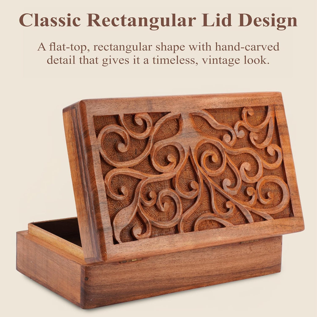 Hand Carved Wooden Jewelry Box Vintage Keepsake Trinket Chest