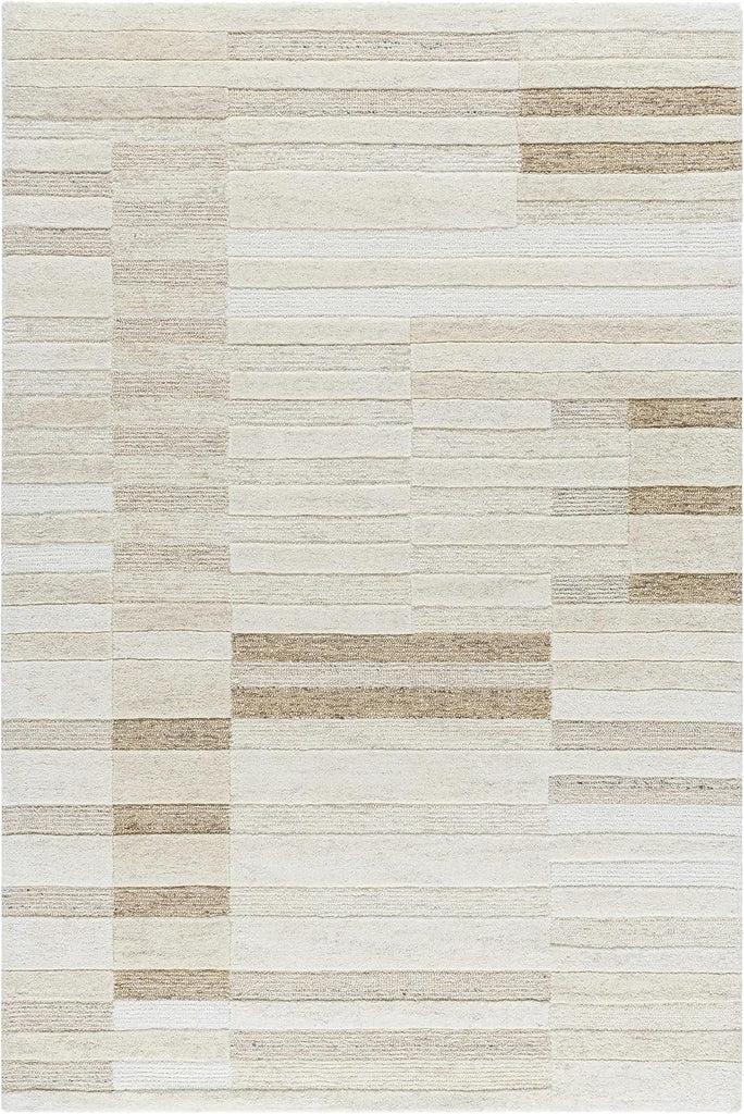 Tavia Wool Area Rug - Striped Broken Geometric Abstract Patchwork - Contemporary Modern Minimalist Transitional