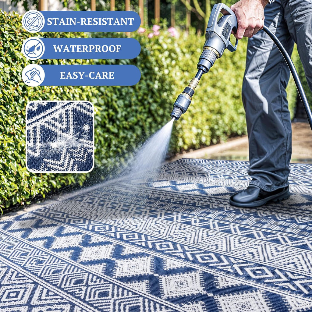 Waterproof Outdoor Rug 8x10 ft, Reversible Plastic Straw Patio Camping Rugs, Outdoor Indoor RV Mat Carpet, Outside
