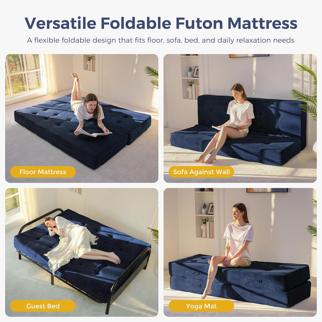 Foldable Mattress, 8-Inch Tufted Futon Mattress with Handles