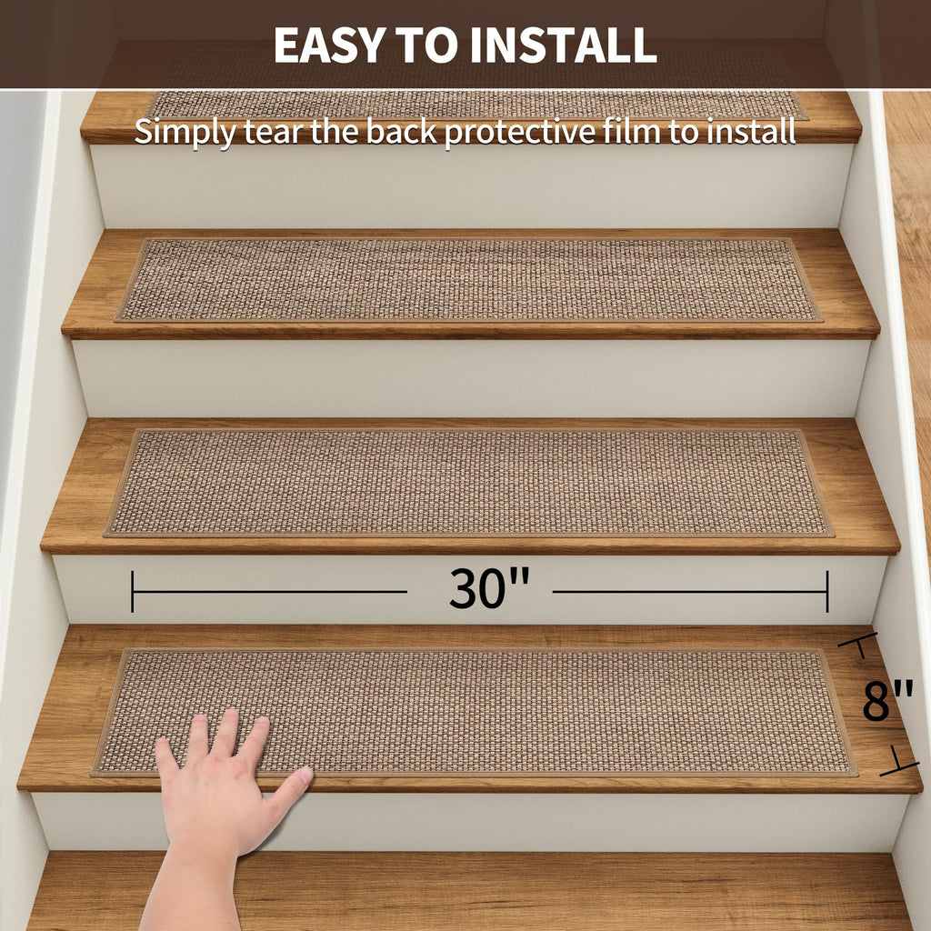 Linen Stair Treads for Wooden Steps Indoor 30x8 Inch, 15 Pcs