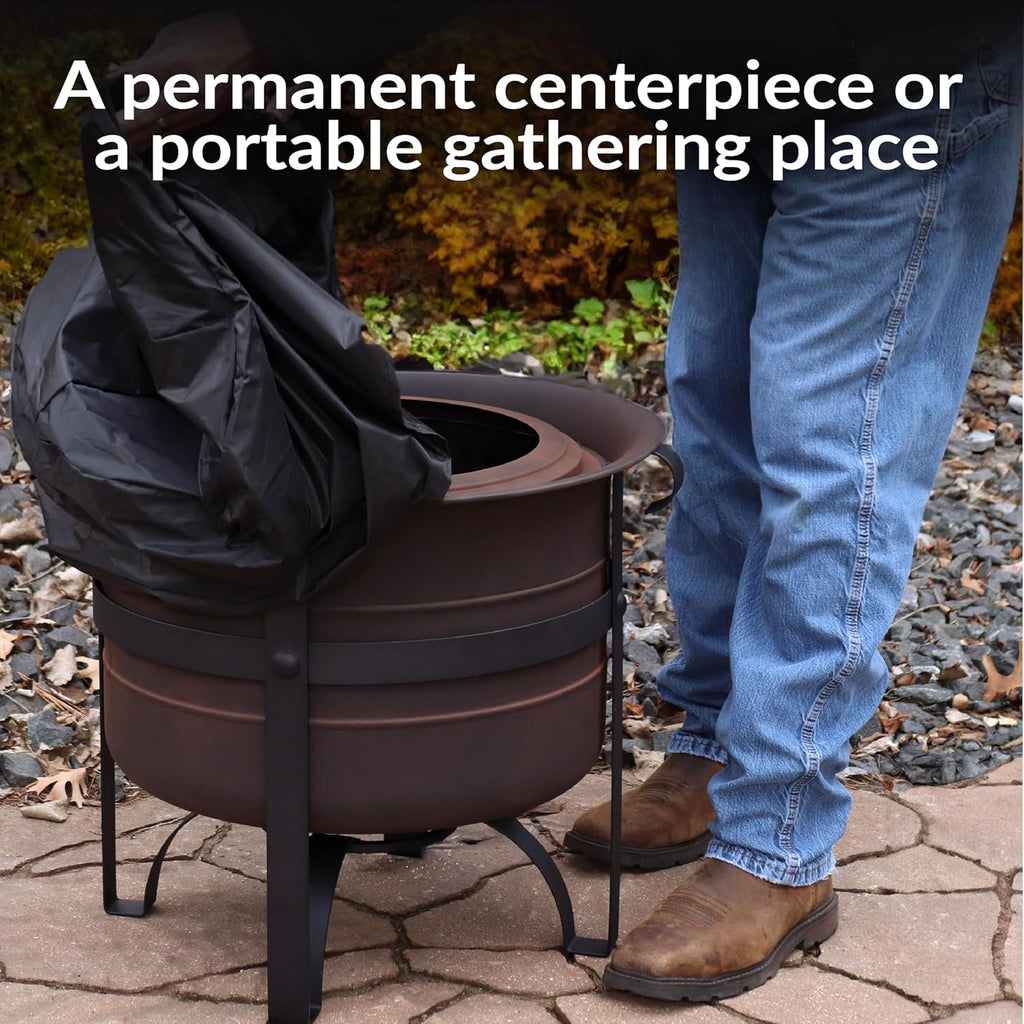 23-Inch Cauldron-Style Smokeless Wood-Burning Fire Pit with Cover and Poker