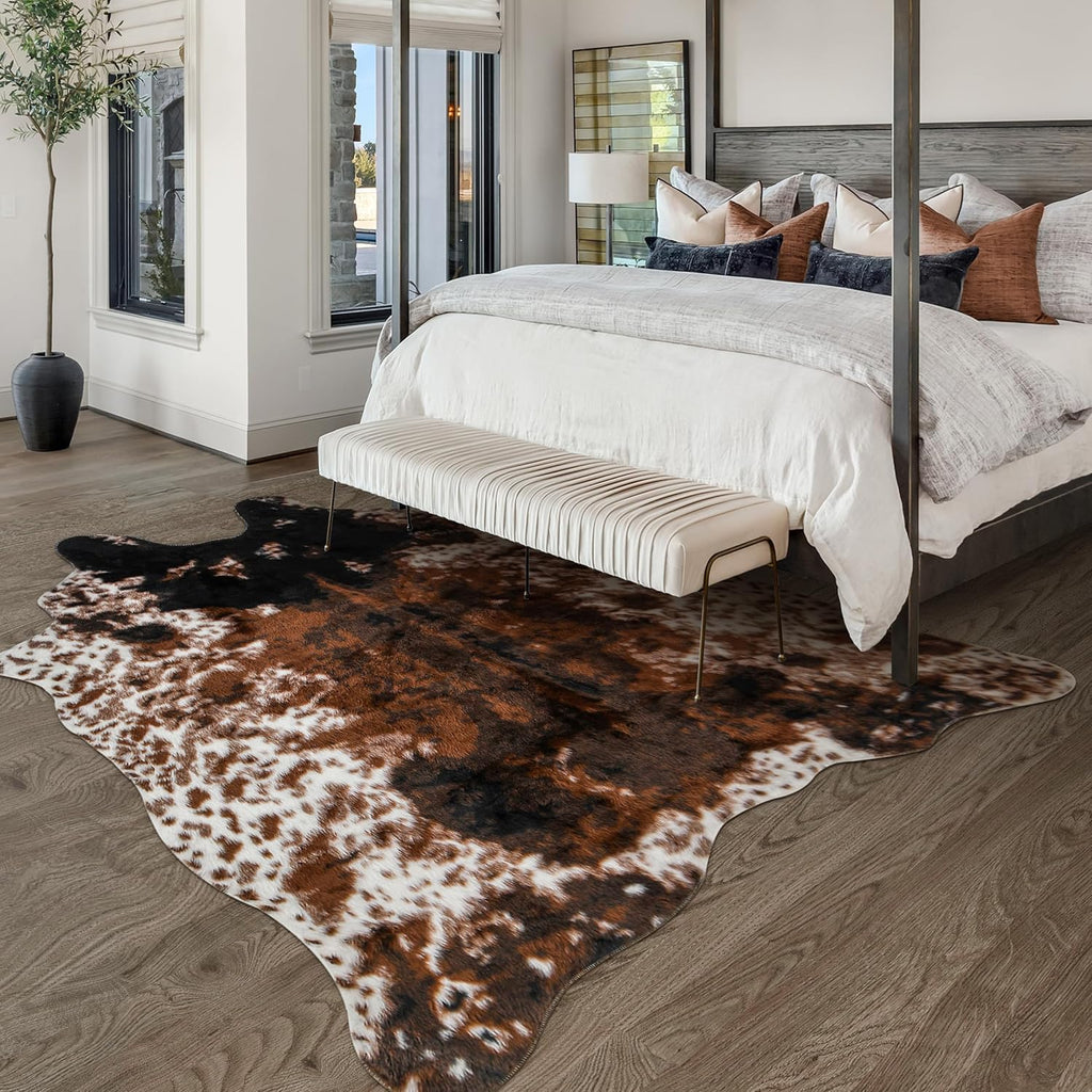 Cow Print Faux Cowhide Rug, Fluffy Fur 5. Washable Cow Rugs Bedroom Animal Print Hide Skin Rustic Western