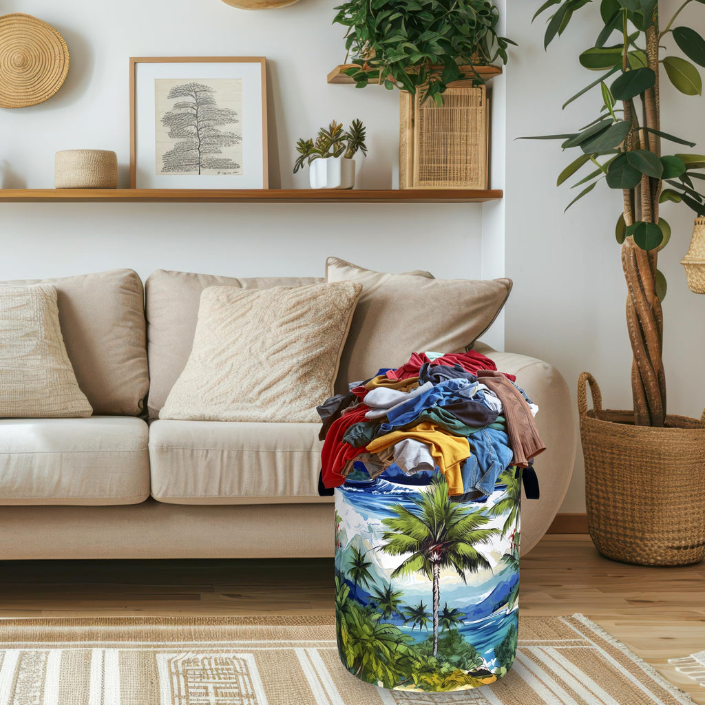 Tropical Palm Tree Laundry Basket Oxford Cloth Foldable Hamper 18.9x16.5 In