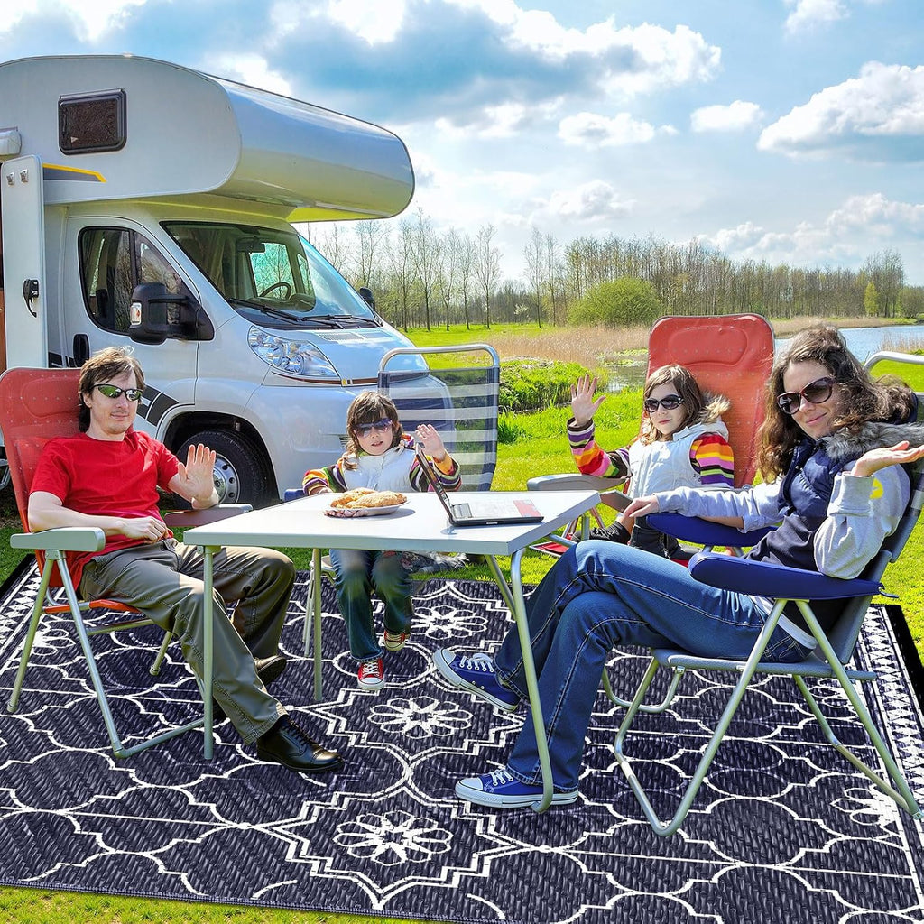Outdoor Rug, Solar Powered Outdoor Rug with 94LEDs Strip Lights Deck, Waterproof Plastic Reversible Outdoor