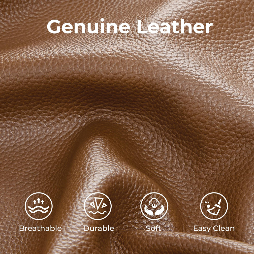 Genuine Leather Power Recliner Sofa, 3 Seater Reclining Sofa, Saddle