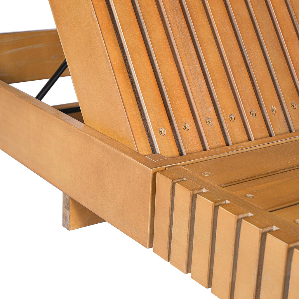 Outdoor Chaise Lounge Chair, Patio Lounge Chair, Acacia Wood Chaise Lounge, 6-Position Adjustable Backrest, Slatted